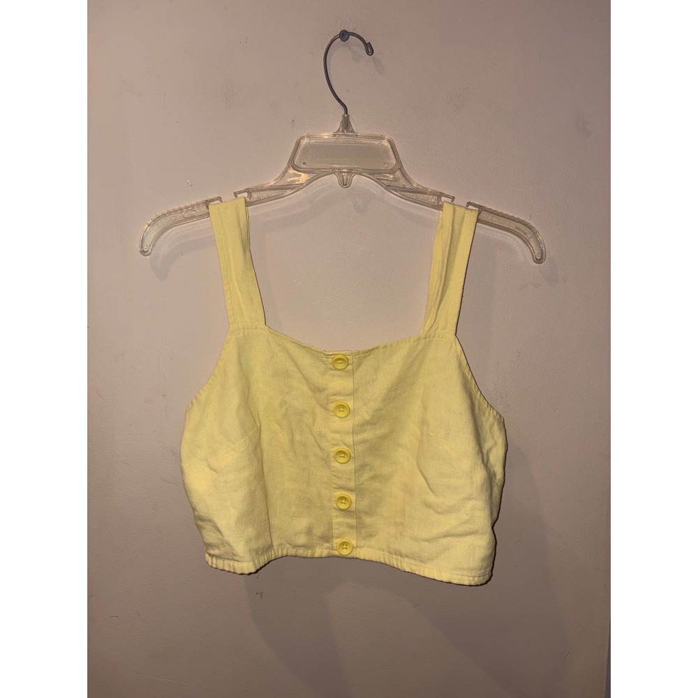 BP Womens Yellow Button Front Smocked Back Sleeveless Crop Top Small